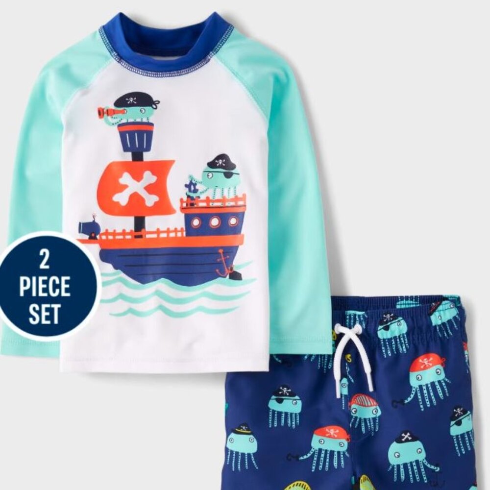 NWT The Children's Place Baby Boys Graphic Rashguard Swimsuit - blue
